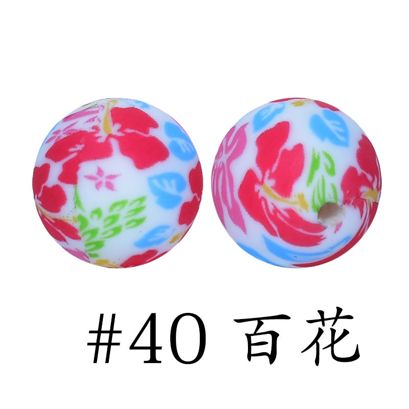 Wholesale 50pcs 16mm Print Silicone Beads Colorful Silicone Water Transfer Beads